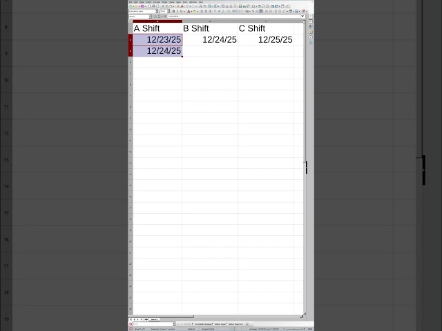 Office Spreadsheet Shift Work