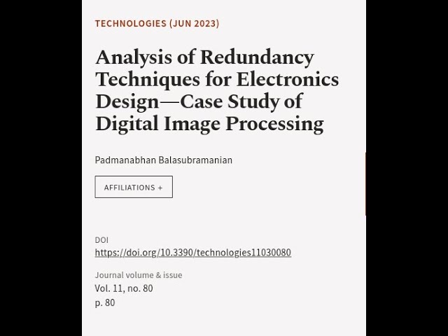 Analysis of Redundancy Techniques for Electronics Design—Case Study of Digital Image ... | RTCL.TV