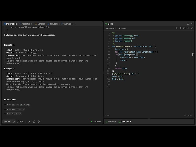 Remove Element Using Two Pointers (JavaScript)