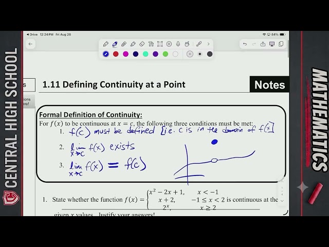 Calc 1.11 Defining Continuity at a Point 2026 08 28 12 13 07