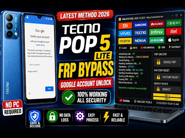TECNO Pop 5 Lite FRP Bypass | Google Account Unlock | Latest Method 2026