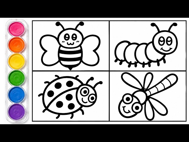 Learn to Draw 4 Insects for Kids | Easy Preschool Drawing & Coloring