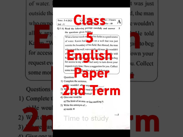 Class 5 english paper 2025 l 2nd Term l #paper #exam #exampaper #shorts