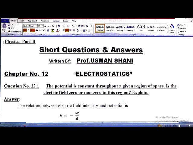 Exercise Short Questions🔥|| Chapter 12 Electrostatics | Class 12 PHYSICS |