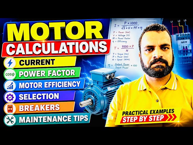 How to Calculate Motor Current⚡, Power Factor, Efficiency, Torque & Motor Selection 😱 - Motor Tips