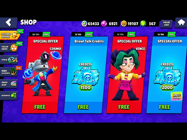 NEW FREE OFFERS! 3500 CREDITS + COSMO & VINCE 😱 BRAWL STARS UPDATE 🔥