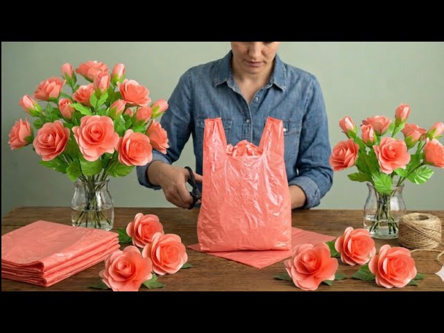 Waste Material Craft Ideas | Flower Bouquet Making From Plastic Bags