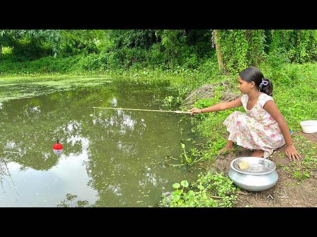 Fishing Video || The Smart girl caught many fish by find a beautiful spot from the village pond