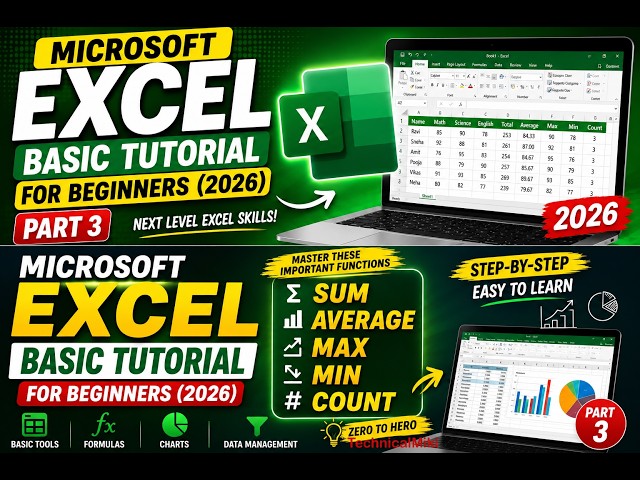 Microsoft Excel Functions Tutorial | SUM, AVERAGE, MAX, MIN & COUNT | Part 3