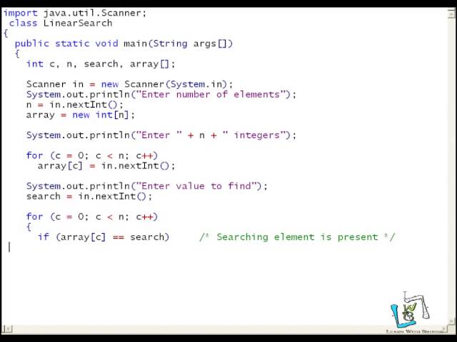 17  Linear Search in java