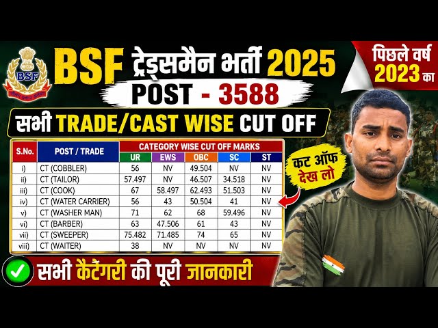 BSF Tradesman Cut Off 2025 All Trade ⭐ BSF Tradesman Cut Off 2023 Previous Year ! BSF Cut Off 2025