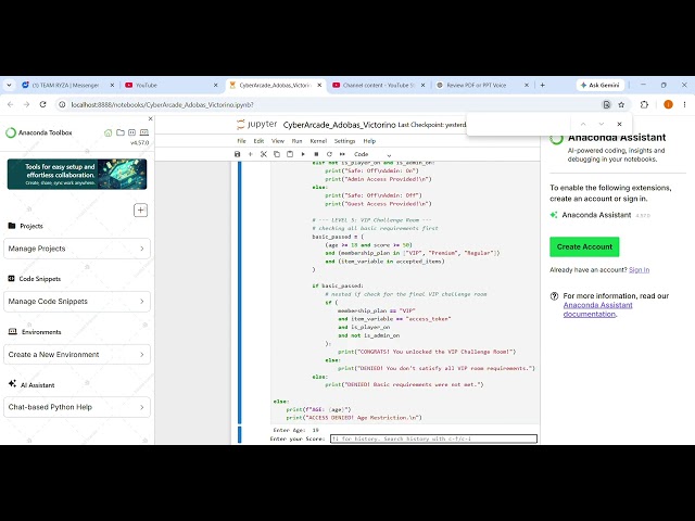 Victorino Adobas - Python Decision Arcade Project Execution (Levels 1-5)