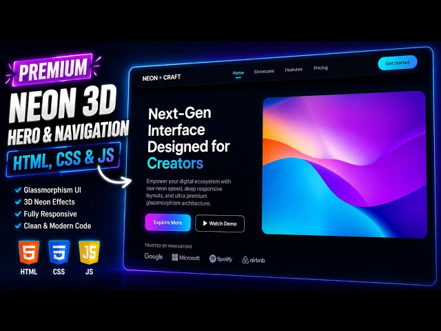 Build a Premium Neon 3D Split Hero & Navigation with HTML & CSS | Step-by-Step Tutorial