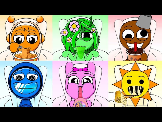Sprunki Emoji Color Mukbang Full Version | Fire Noodle &  Fried Chicken & Gummy | ASMR l MOMOSTUDIO