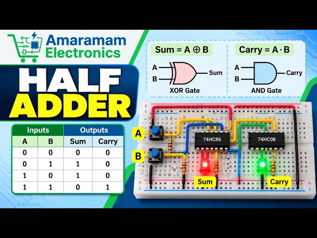 Half Adder Using XOR & AND Gates | Circuit & Practical Demonstration | Truth Table Verification