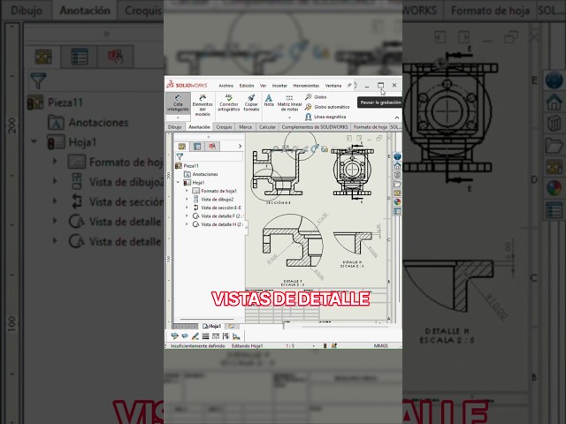 Cortes de sección y Vistas de detalle en planos de SolidWorks 📐#solidworks #cnc #mastercamx5 #cadcam