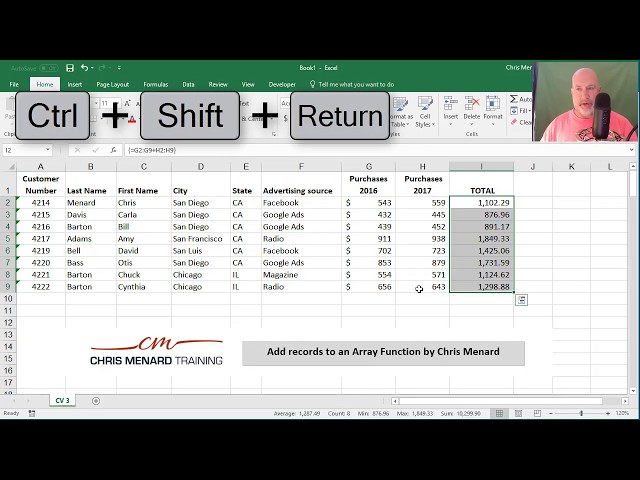 Add records to an Array Function in Excel by Chris Menard