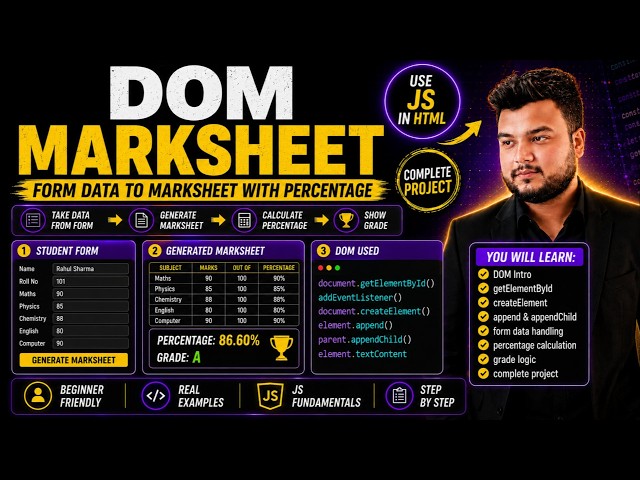 JavaScript DOM Marksheet Project #31 | Form Data se Percentage Calculate Urdu/Hindi
