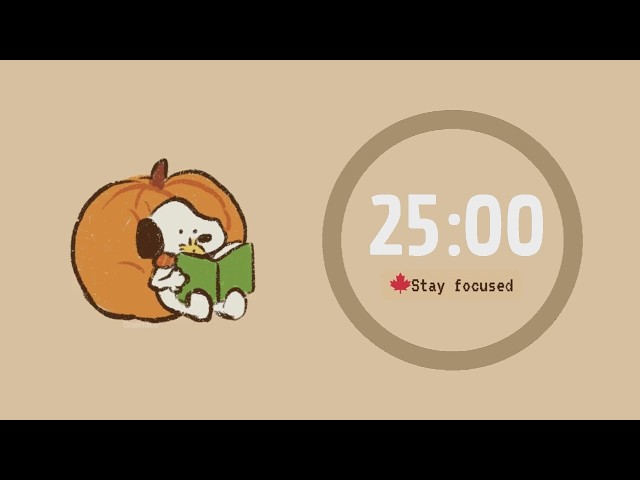 Study With Me - Snoopy Pomodoro 25/5 x 4 | Cozy Lofi, No Midroll Ads 🐾🍂
