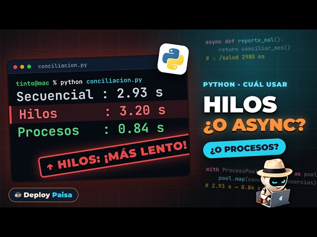 Hilos en Python: 4,7× más rápido… o MÁS LENTO 🐍 (hilos vs async vs procesos)