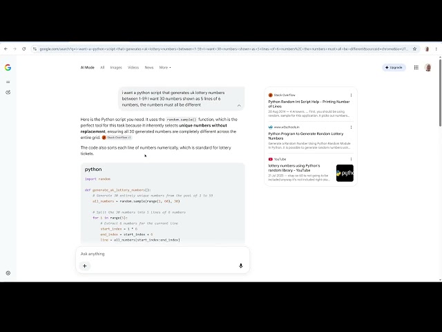 Make a python Lottery random number generator of several lines, without knowing how to code