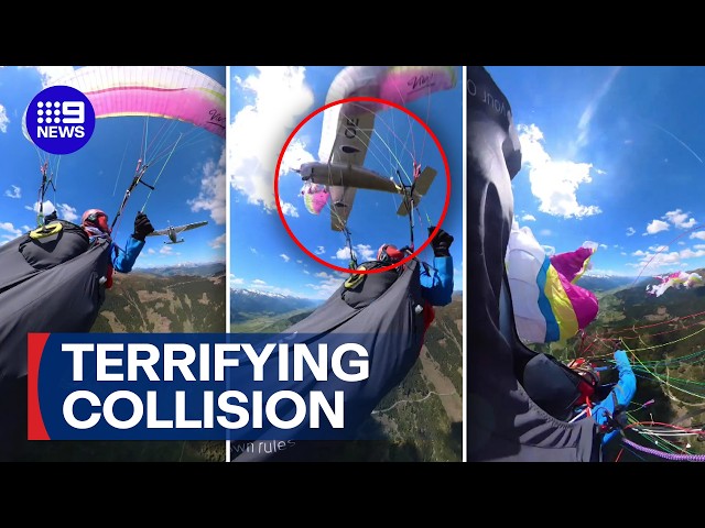 Paraglider survives near-death descent with light plane | 9 News Australia
