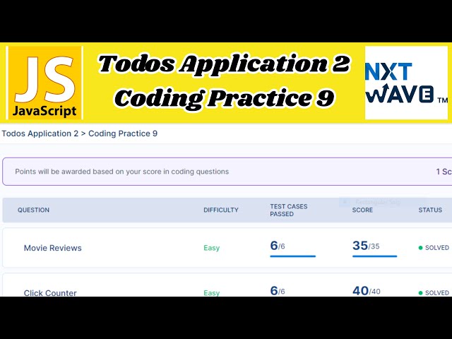 Todos Application 2 | Coding Practice 9 Answers | JavaScript | NxtWave | CCBP 4.0