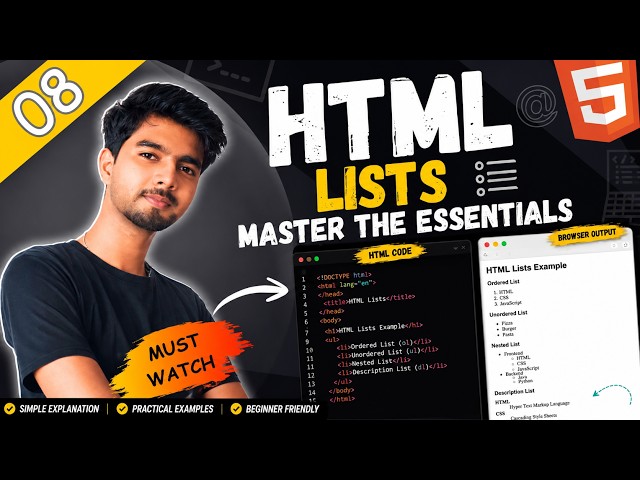 HTML Lists Explained | Ordered, Unordered, Nested & Description List | Codixo #08