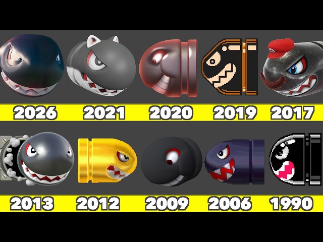 Evolution of Bomber Bill Game Graphics In Mario Movies and Nintendo Games (1990-2026)