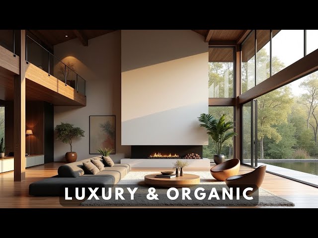 Organic Luxury Living Rooms with Stunning Floor-to-Ceiling Glass Walls | Modern Interior Design