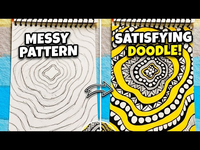 Turn Messy pattern into a satisfying doodle artwork💛DoodleArt #SatisfyingArt #Pattern #ZenDoodle 