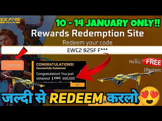 FREE FIRE REDEEM CODE TODAY 10 JANUARY |FF REWARDS REDEEM CODE | FF REDEEM CODE TODAY 10 JANUARY