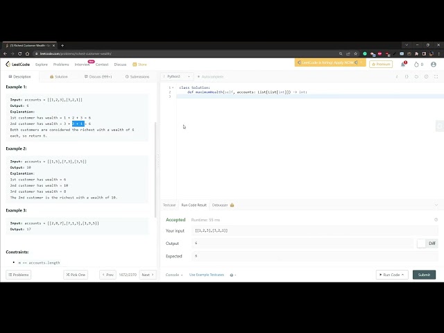 Python: leetcode 1672- Richest Customer Wealth