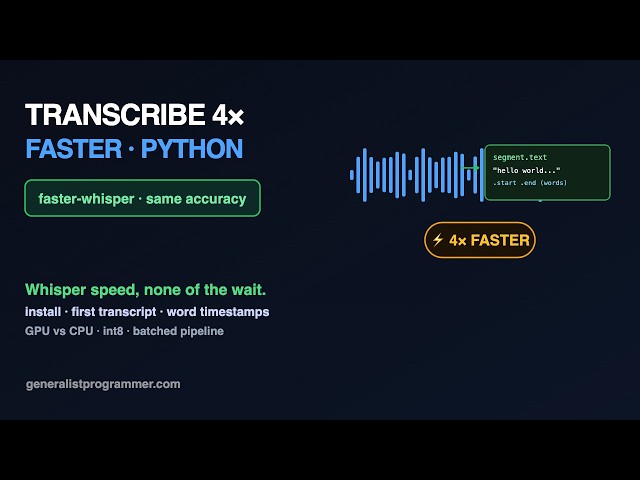 Transcribe Audio 4x Faster in Python (faster-whisper Full Guide)