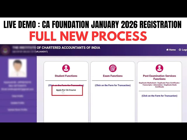 Live Demo : - CA FOUNDATION JANUARY 2026 REGISTRATION PROCESS | How to Register CA Foundation Course