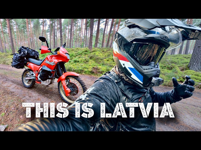 All alone on my Honda Dominator 650 riding the notorious Trans Europe Trail! 🇱🇻