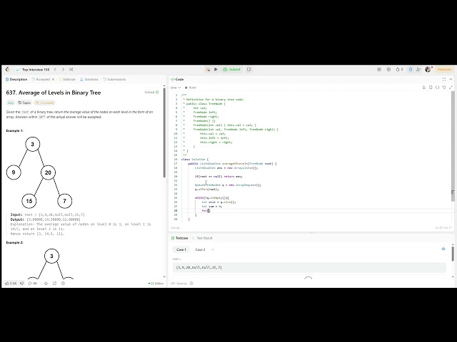 Leetcode 637. Average of Levels in Binary Tree (Java)