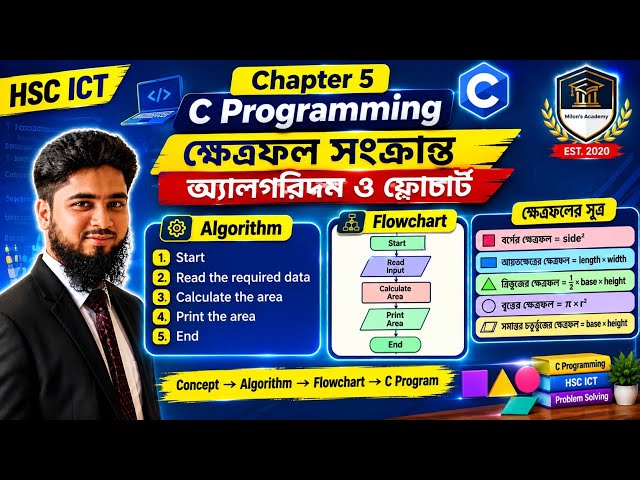 HSC ICT Chapter 5 | C Programming | ক্ষেত্রফল সংক্রান্ত Algorithm & Flowchart | HSC ICT Bangla