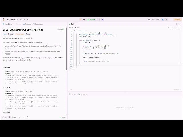 LeetCode 2506. Count Pairs Of Similar Strings. Easy. Java solving
