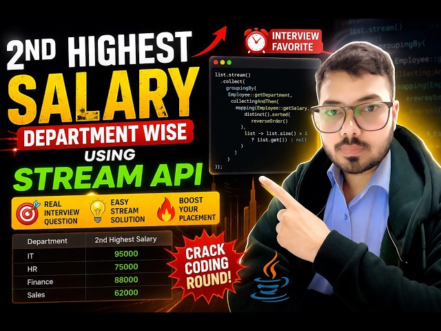 Find Second Highest Salary by Department using Java Stream API Java Coding Interview Question #study