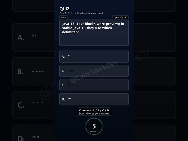 Quiz-150 | Text block delimiter in Java 15? | #shorts #java #quiz