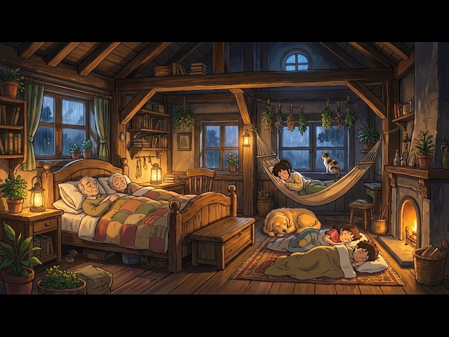 Living in a Giant Treehouse Rainy Forest Family | Ghibli Style ASMR | Cooking & Family Warmth
