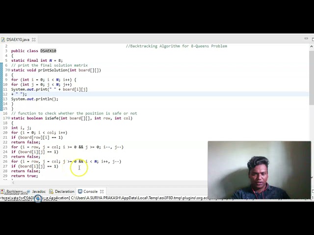 BACKTRACKING ALGORITHM FOR 8-QUEENS PROBLEM |DAA|EX 10