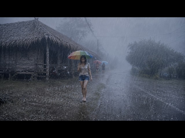 EXTREME WEATHER! ⛈️ Walking in Torrential Rain in Rural Indonesia | Rain for Sleeping
