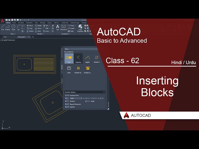 AutoCAD Class 62 – Inserting Blocks Full Tutorial in Urdu & Hindi | AutoCAD Block Insert Command