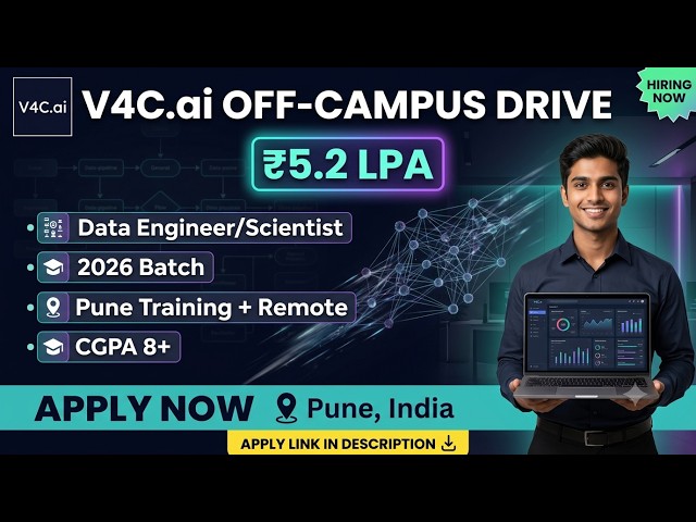 V4C.ai Off-Campus Drive 2026 | Data Engineer, ₹5.2 LPA #v4cai #freshersjobs #itjobs #punejobs