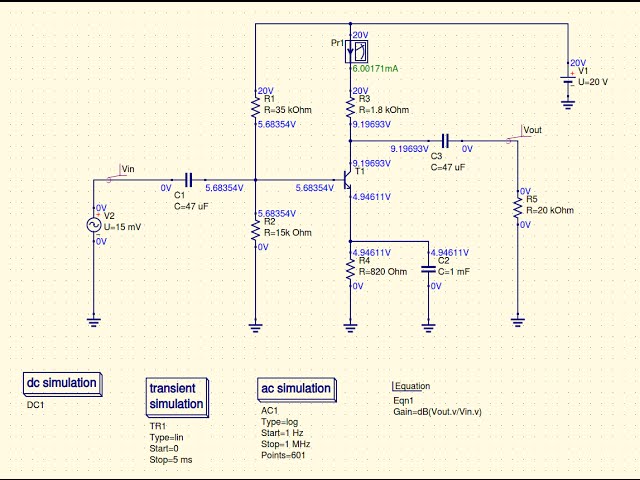 Qucs Tutorial: Simulating a common emitter bjt amplifier circuit