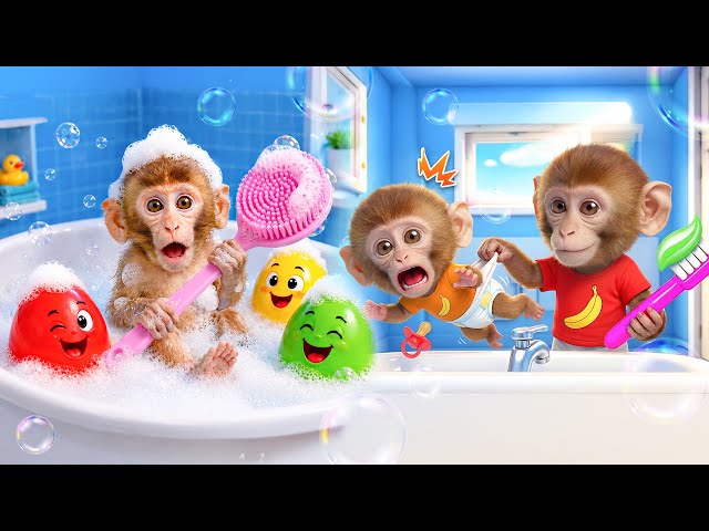 Monkey Baby Brushing Teeth In The Bathroom and Play Hide & Seek Game | Nursery Rhymes & Kids Songs