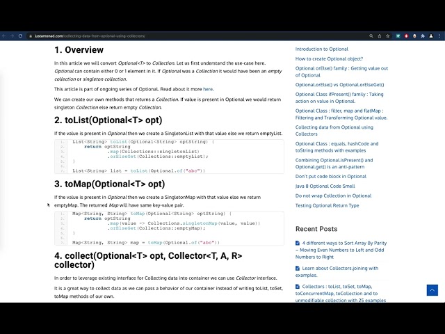 Collecting data from Optional using Collectors(toList, toMap, toSet, collectingAndThen).