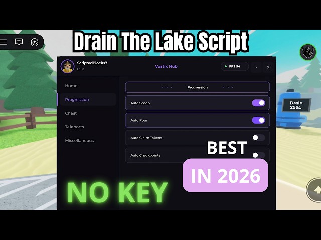 Script Vortix Hub Drain The Lake TANPA KEY - Auto Scoop, Auto Pour & Auto Tokens (2026)